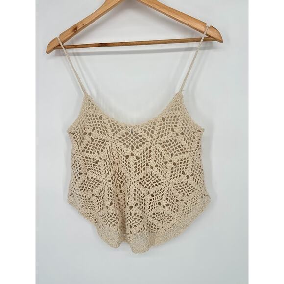 Forever 21 Crochet Sweater Crop Tank Top Size Small Beige Cream Hippie Boho Y2k - Picture 4 of 7